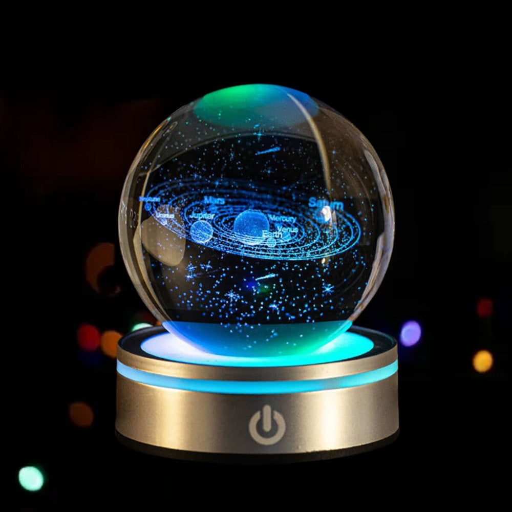 3D Inner Carved Crystal Ball with Color-Changing LED Light