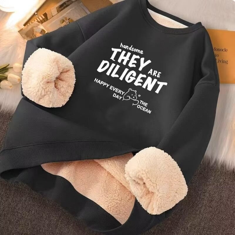 Men's round-neck long-sleeved fleece hoodie