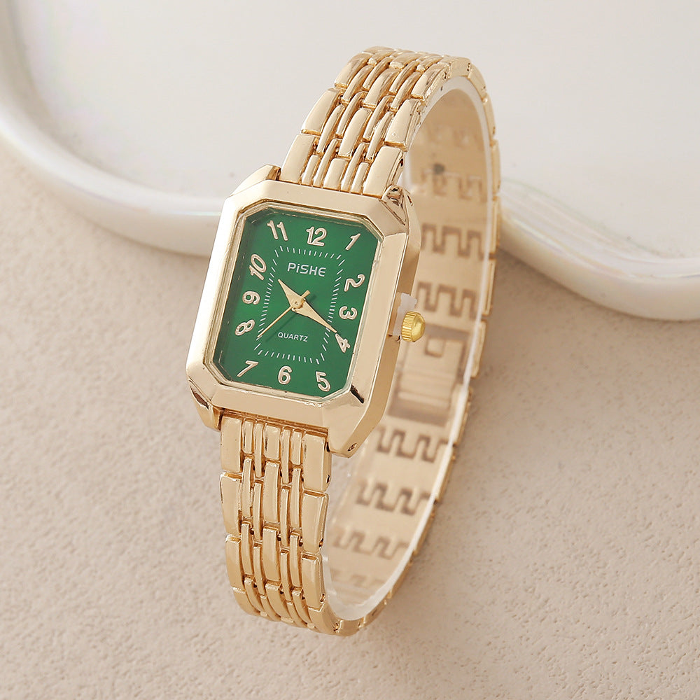 Gold steel band quartz bracelet watch