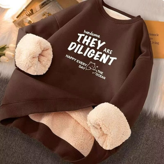 Men's round-neck long-sleeved fleece hoodie