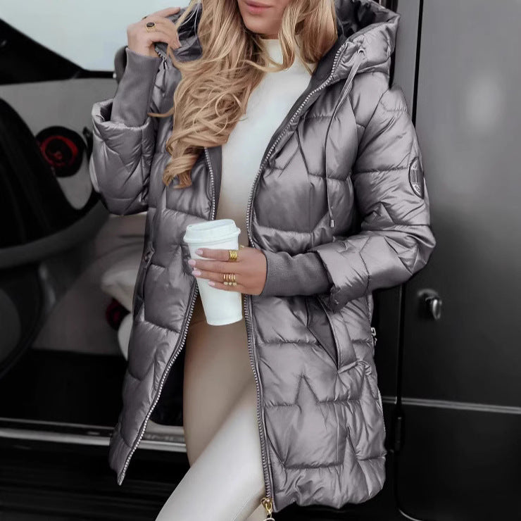 Mid-length hooded cotton coat
