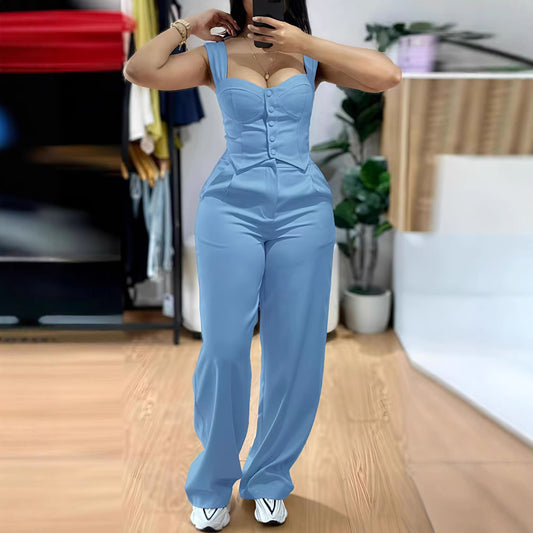 Thong tight-fitting tank top plus wide-leg pants Set Women Clothes