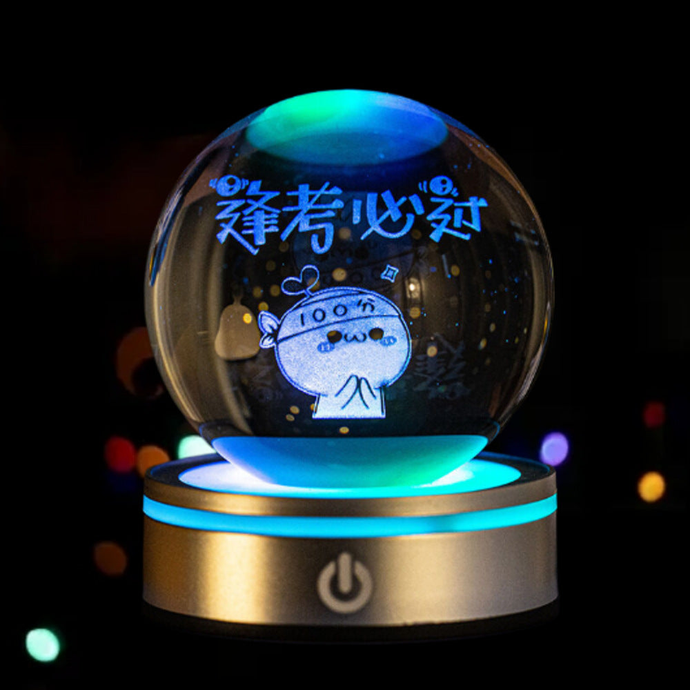3D Inner Carved Crystal Ball with Color-Changing LED Light