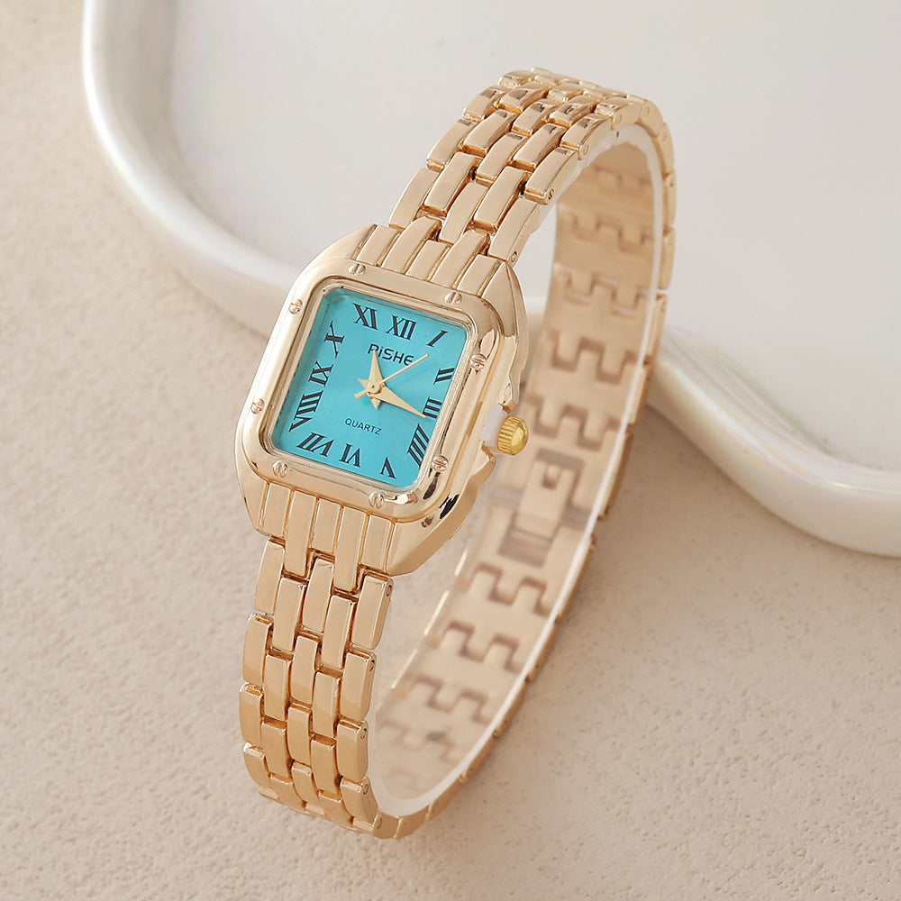 Gold steel band quartz bracelet watch