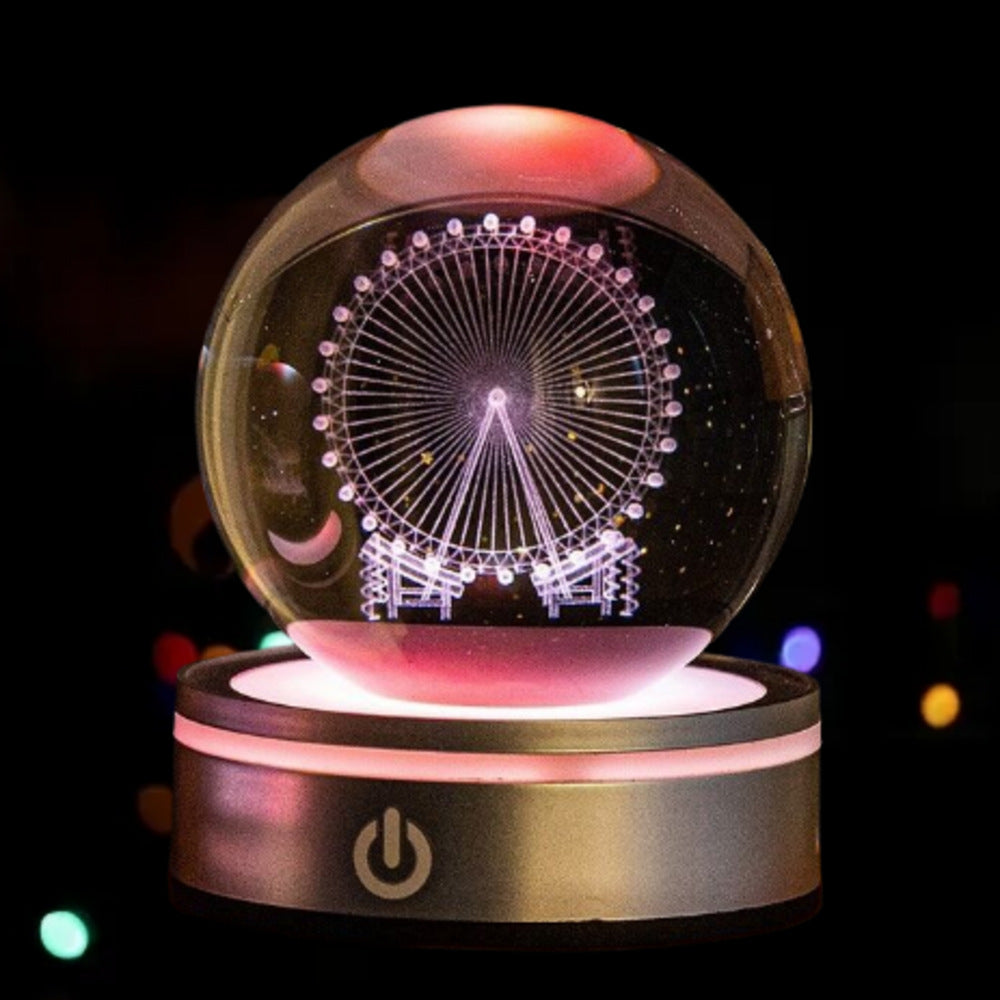 3D Inner Carved Crystal Ball with Color-Changing LED Light