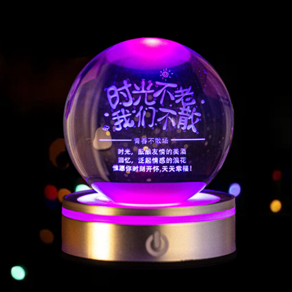 3D Inner Carved Crystal Ball with Color-Changing LED Light