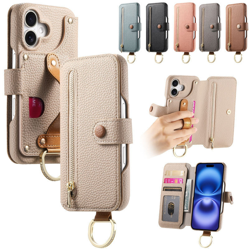 Lychee Pattern Stick-On Flip Phone Case