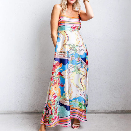 Women's High Waist Printed Sling Dress