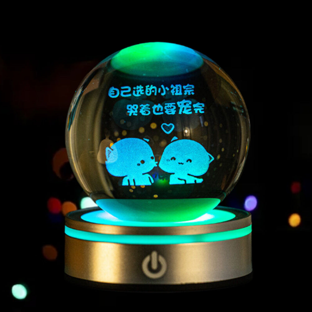 3D Inner Carved Crystal Ball with Color-Changing LED Light