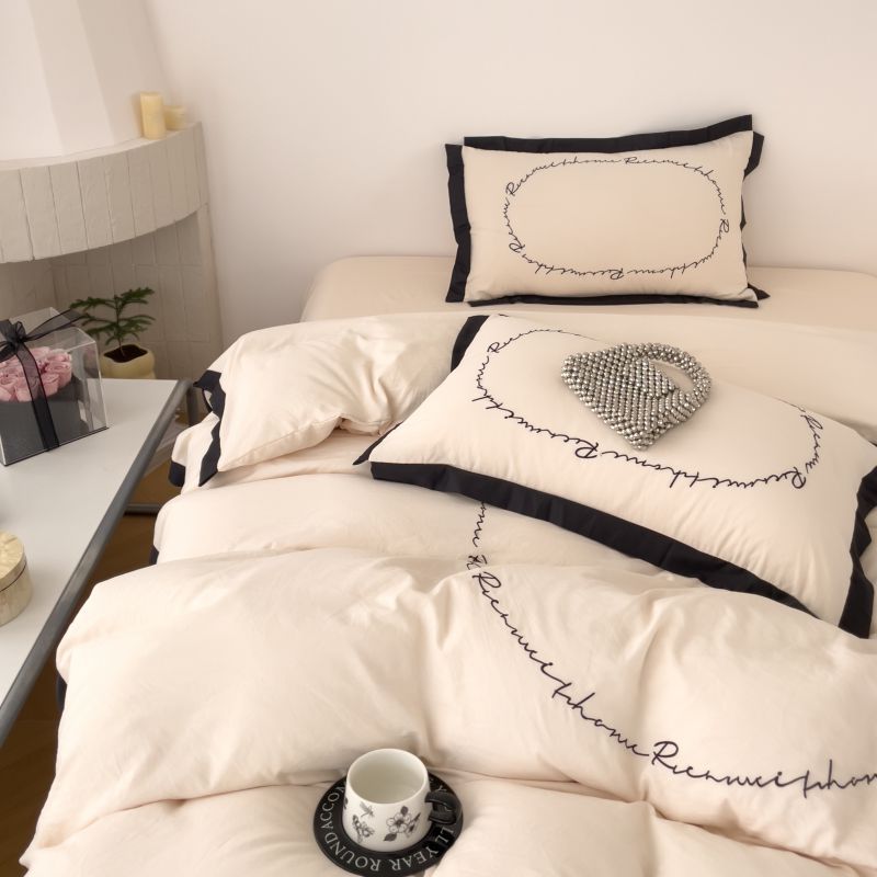 Simple Washed Cotton Embroidered Quilt Cover Bedding Set
