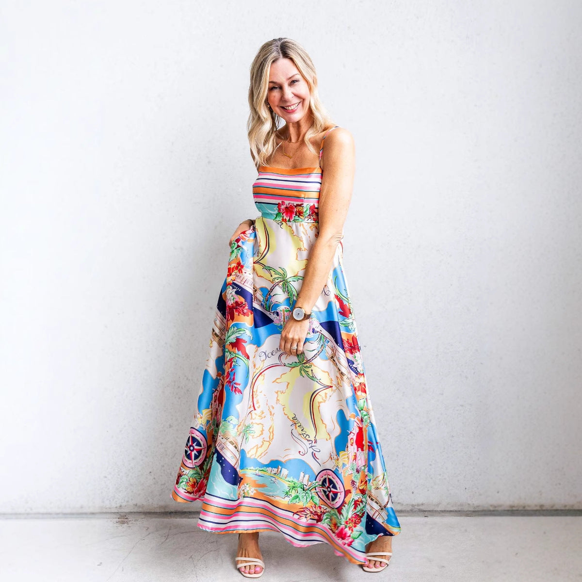 Women's High Waist Printed Sling Dress