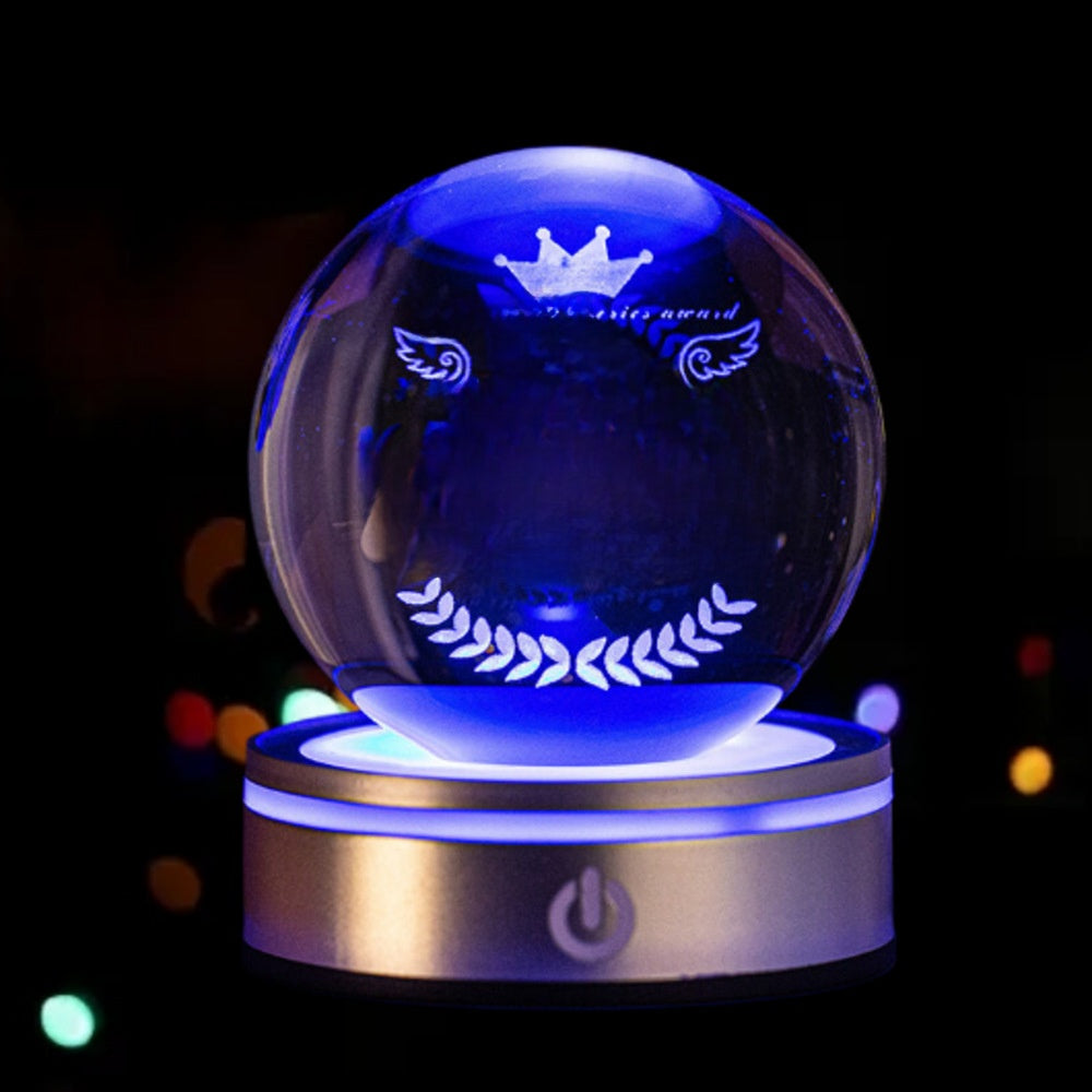 3D Inner Carved Crystal Ball with Color-Changing LED Light