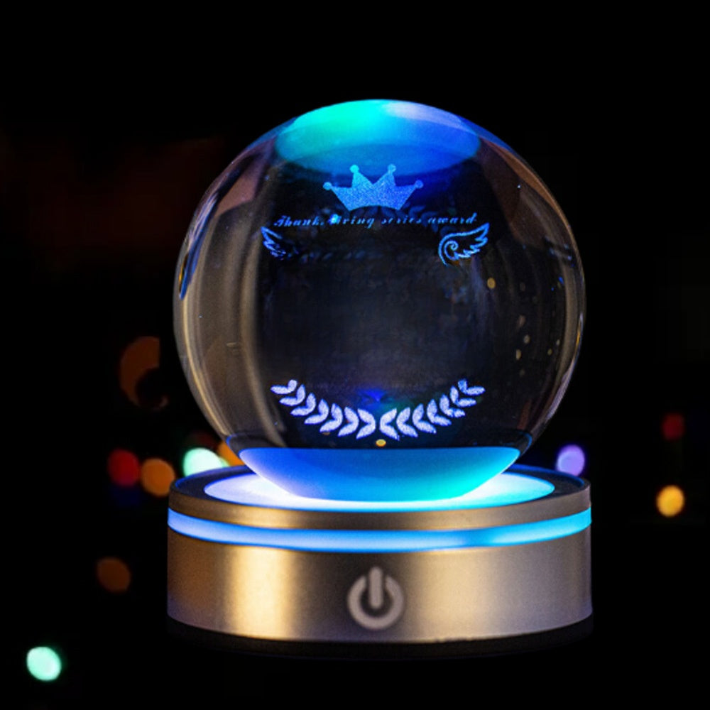 3D Inner Carved Crystal Ball with Color-Changing LED Light