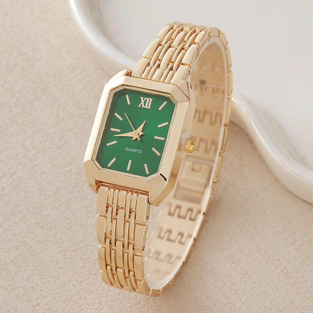 Gold steel band quartz bracelet watch