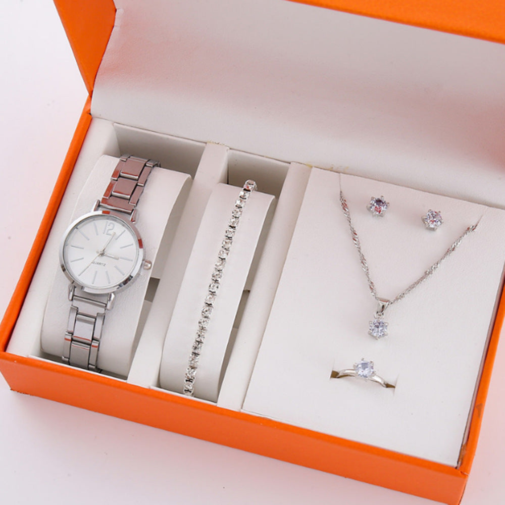 Gold steel band quartz bracelet watch