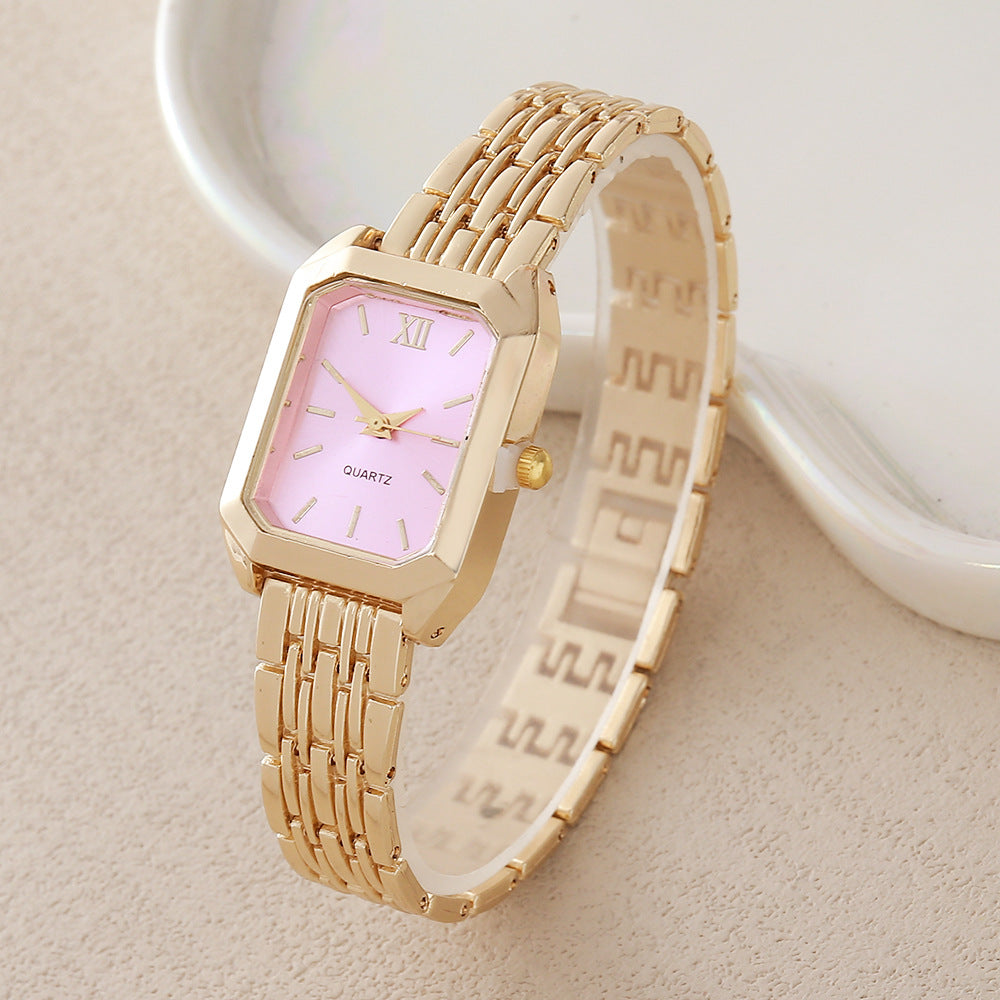 Gold steel band quartz bracelet watch