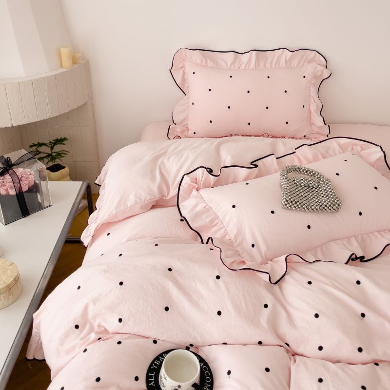 Simple Washed Cotton Embroidered Quilt Cover Bedding Set