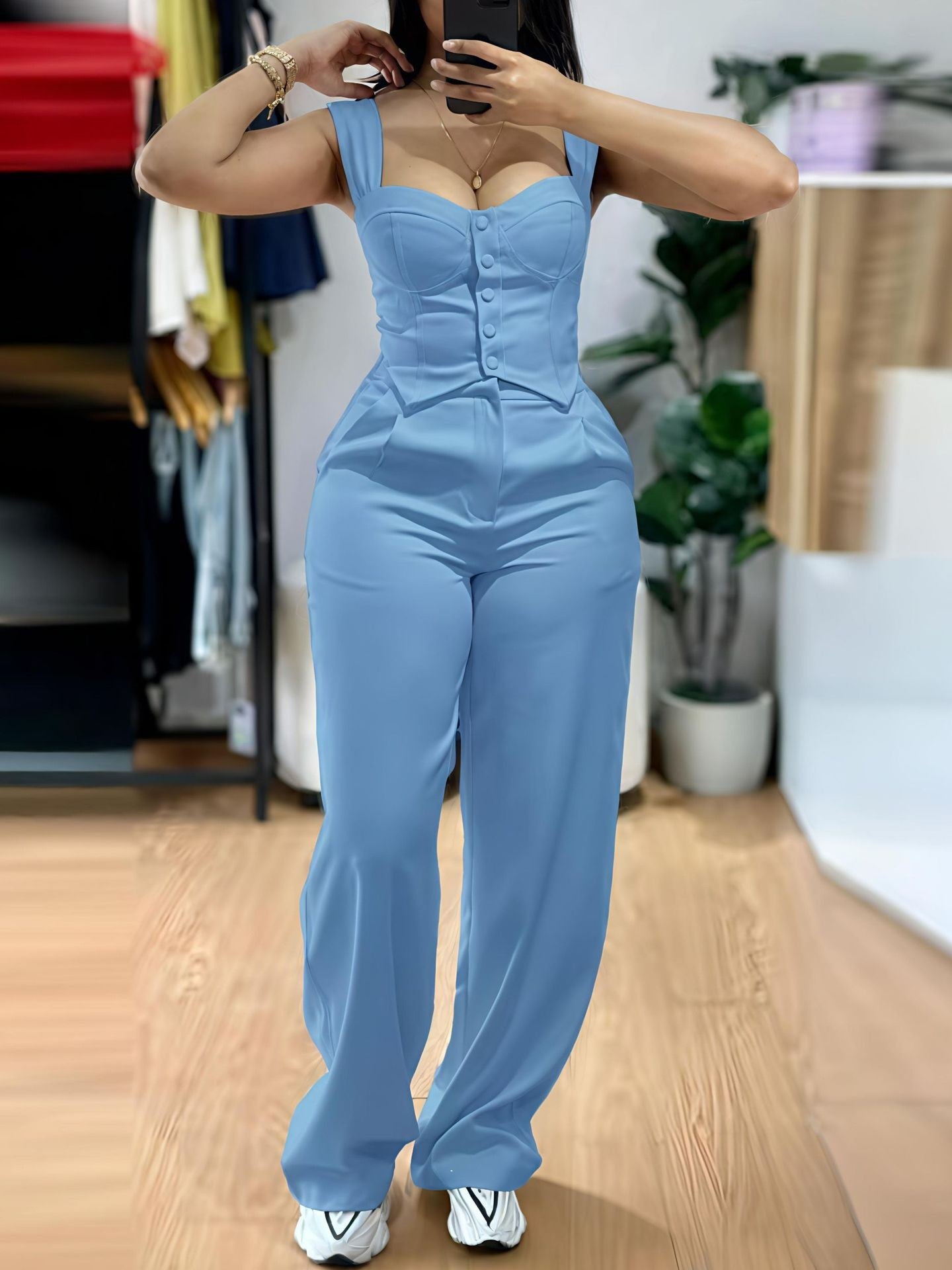 Thong tight-fitting tank top plus wide-leg pants Set Women Clothes