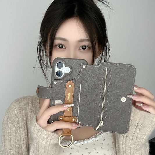 Lychee Pattern Stick-On Flip Phone Case