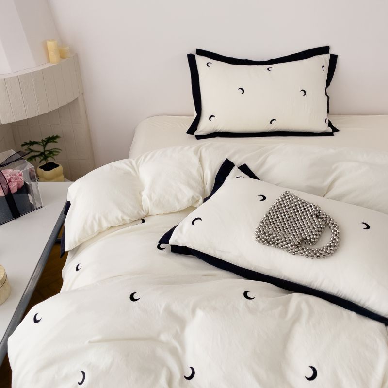 Simple Washed Cotton Embroidered Quilt Cover Bedding Set