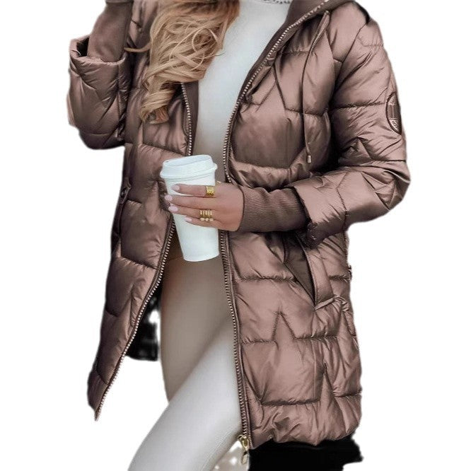 Mid-length hooded cotton coat