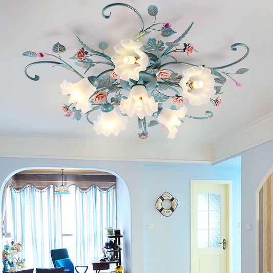 Vintage Blue Floral Ceiling Lamp with Smart Control