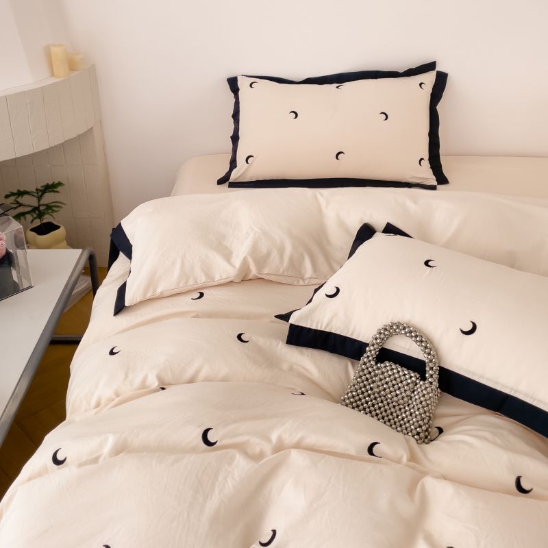 Simple Washed Cotton Embroidered Quilt Cover Bedding Set