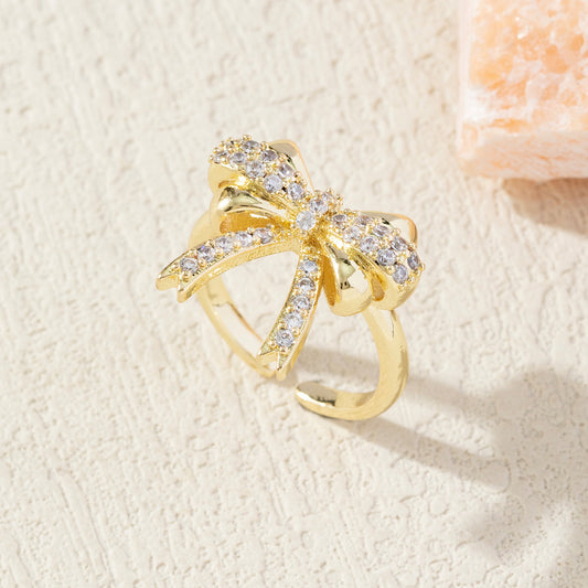 Diamond Bow Copper Plating 18K Gold-plated Ring