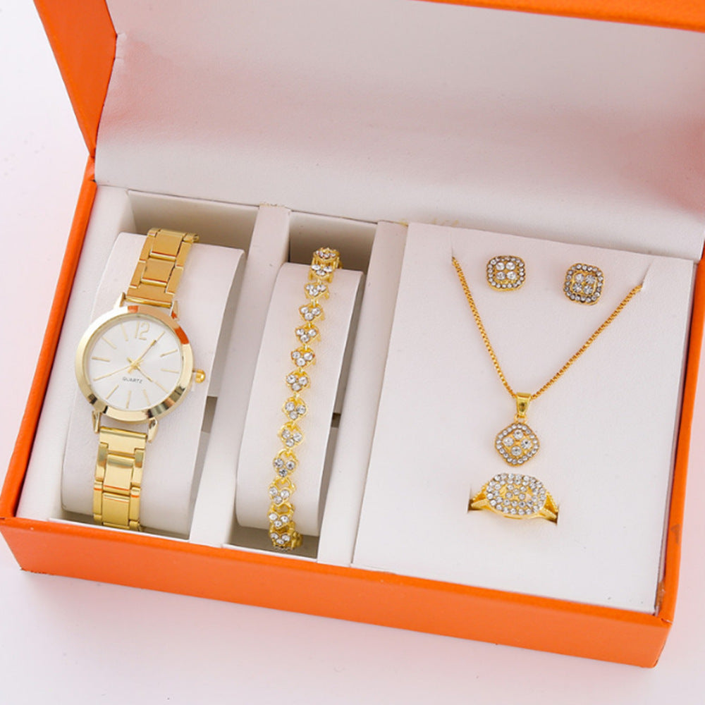 Gold steel band quartz bracelet watch