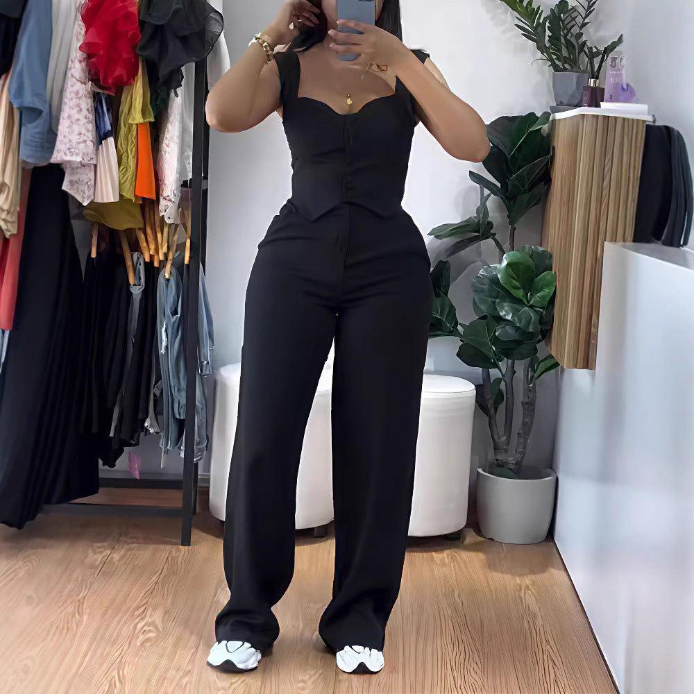 Thong tight-fitting tank top plus wide-leg pants Set Women Clothes