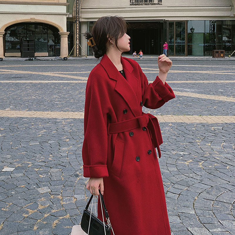 Korean Style Women's Woolen Coat Mid-Length Loose Fit