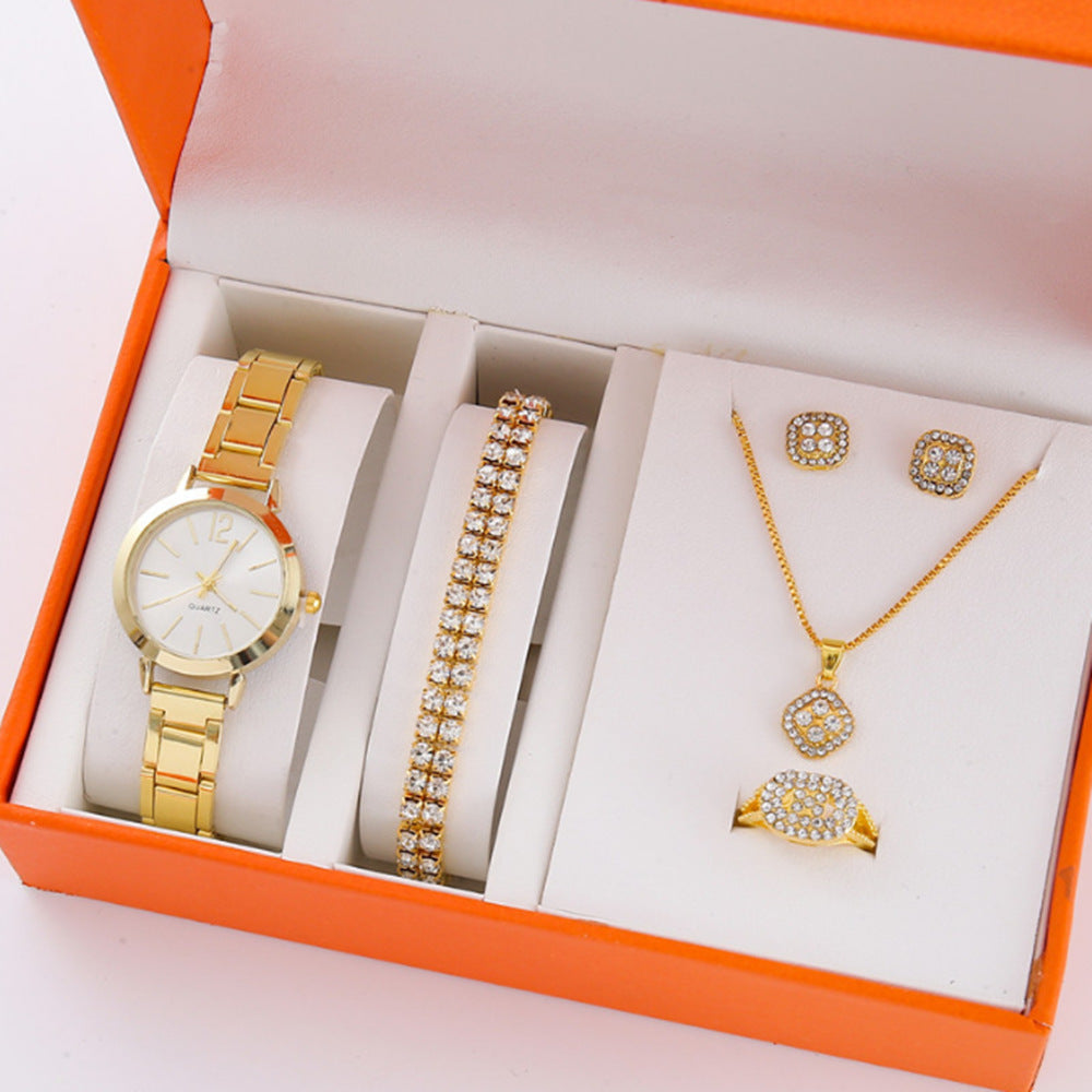 Gold steel band quartz bracelet watch