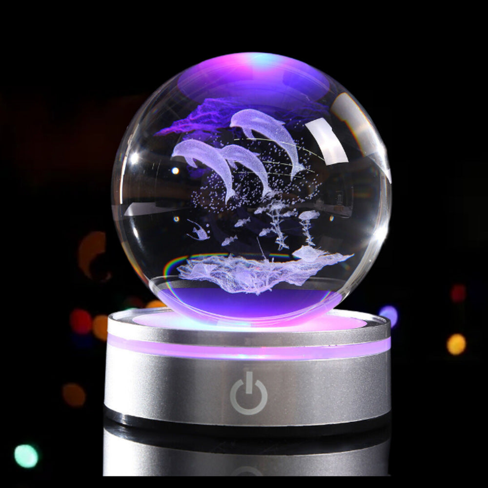 3D Inner Carved Crystal Ball with Color-Changing LED Light