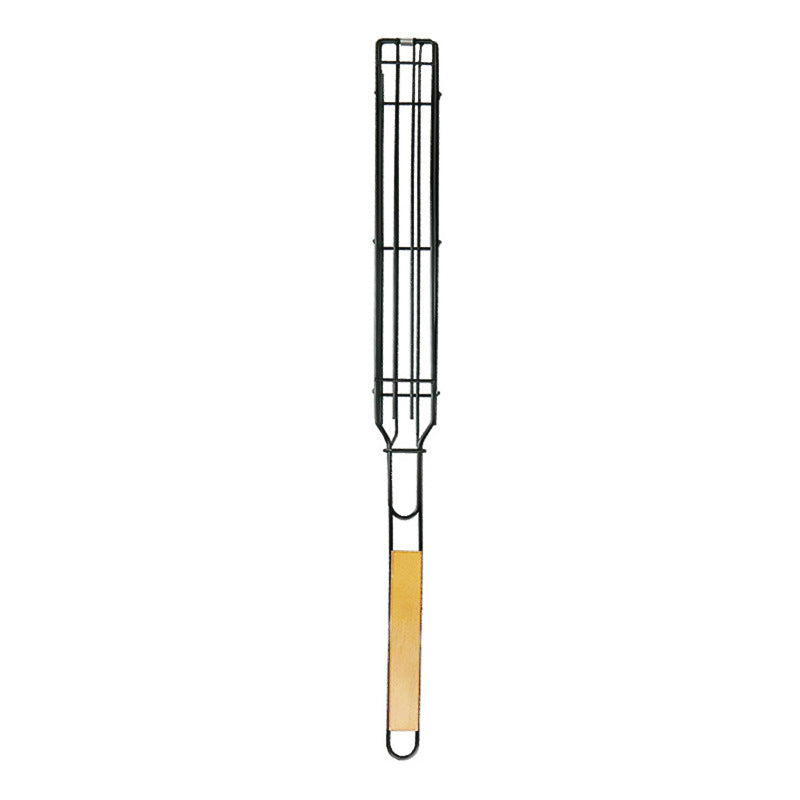 Wooden-handle barbecue basket for sausage cooking
