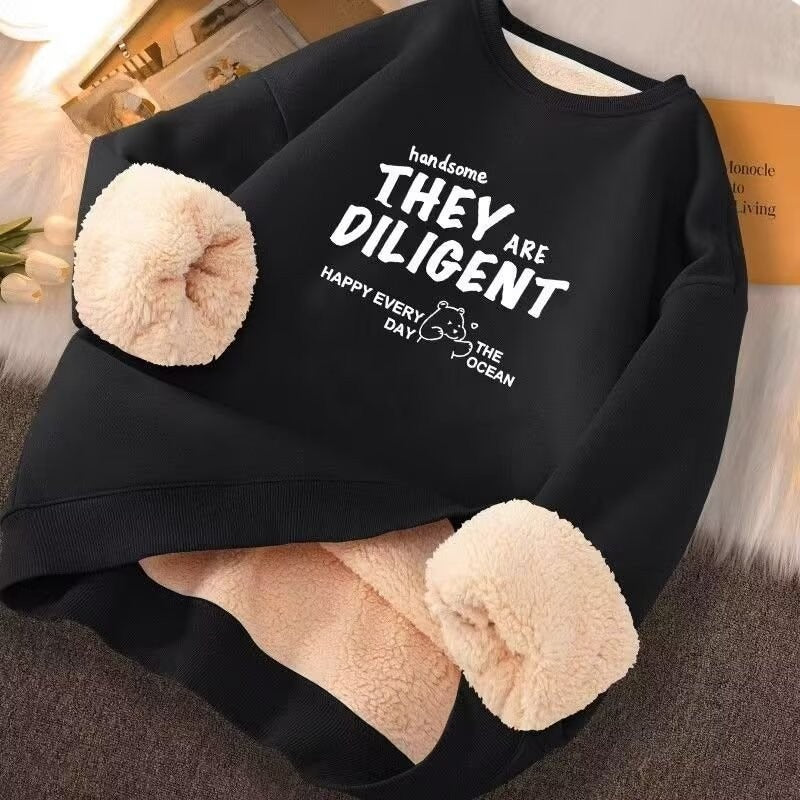 Men's round-neck long-sleeved fleece hoodie