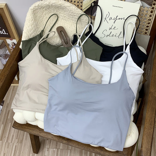 Womens Ice Silk halter top with Built-in Chest Pad