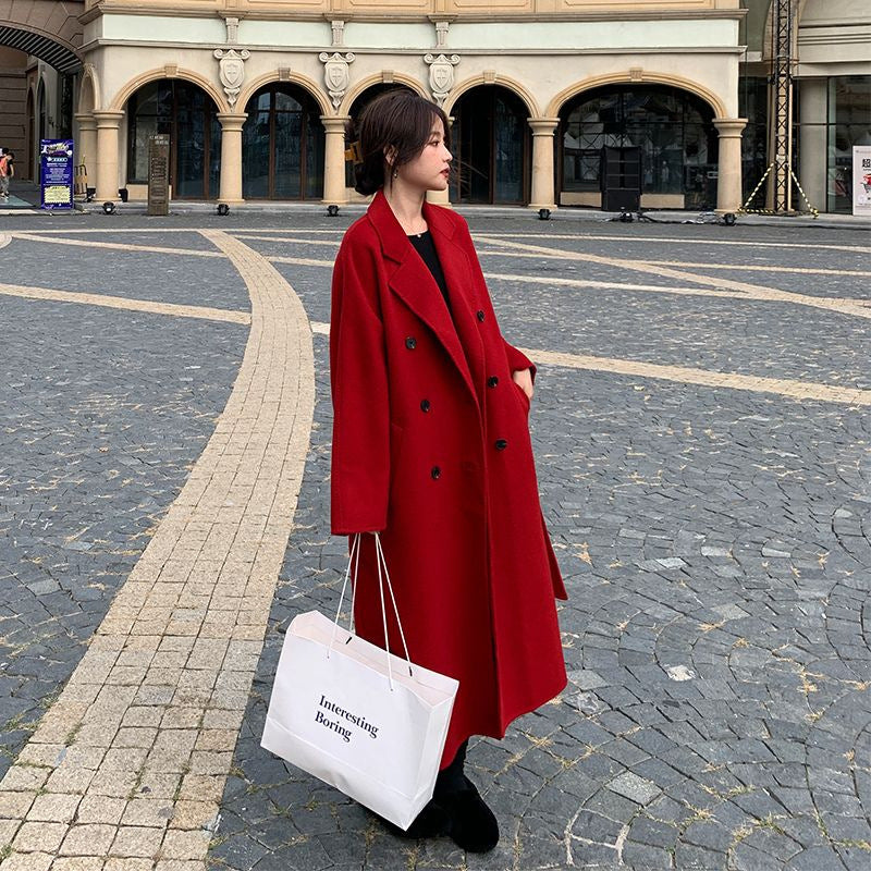 Korean Style Women's Woolen Coat Mid-Length Loose Fit