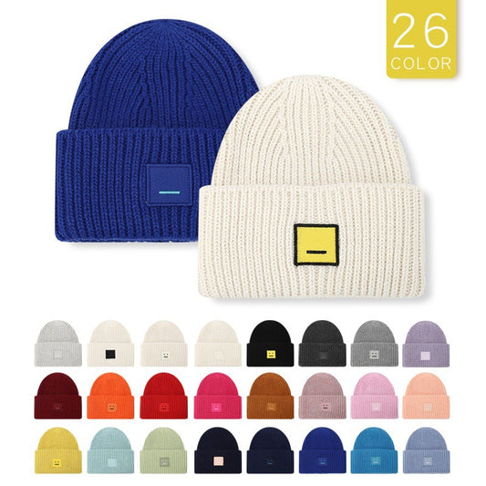 Square Smiley Wool Knitted Winter Hat