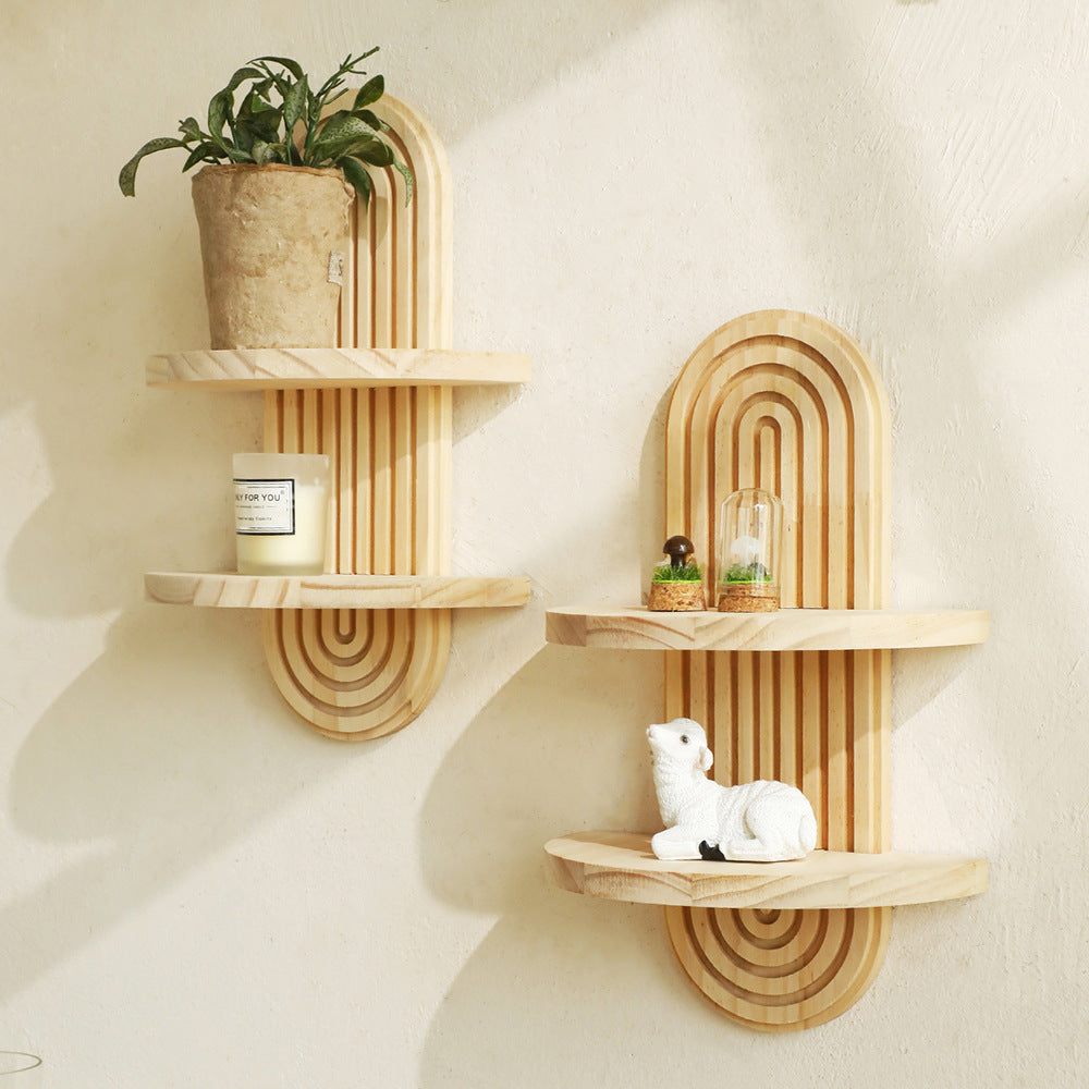 Bohemian Oval Thread Solid Wood Wall Flower Pot Rack