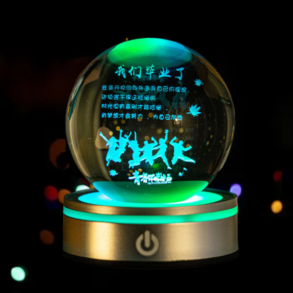 3D Inner Carved Crystal Ball with Color-Changing LED Light
