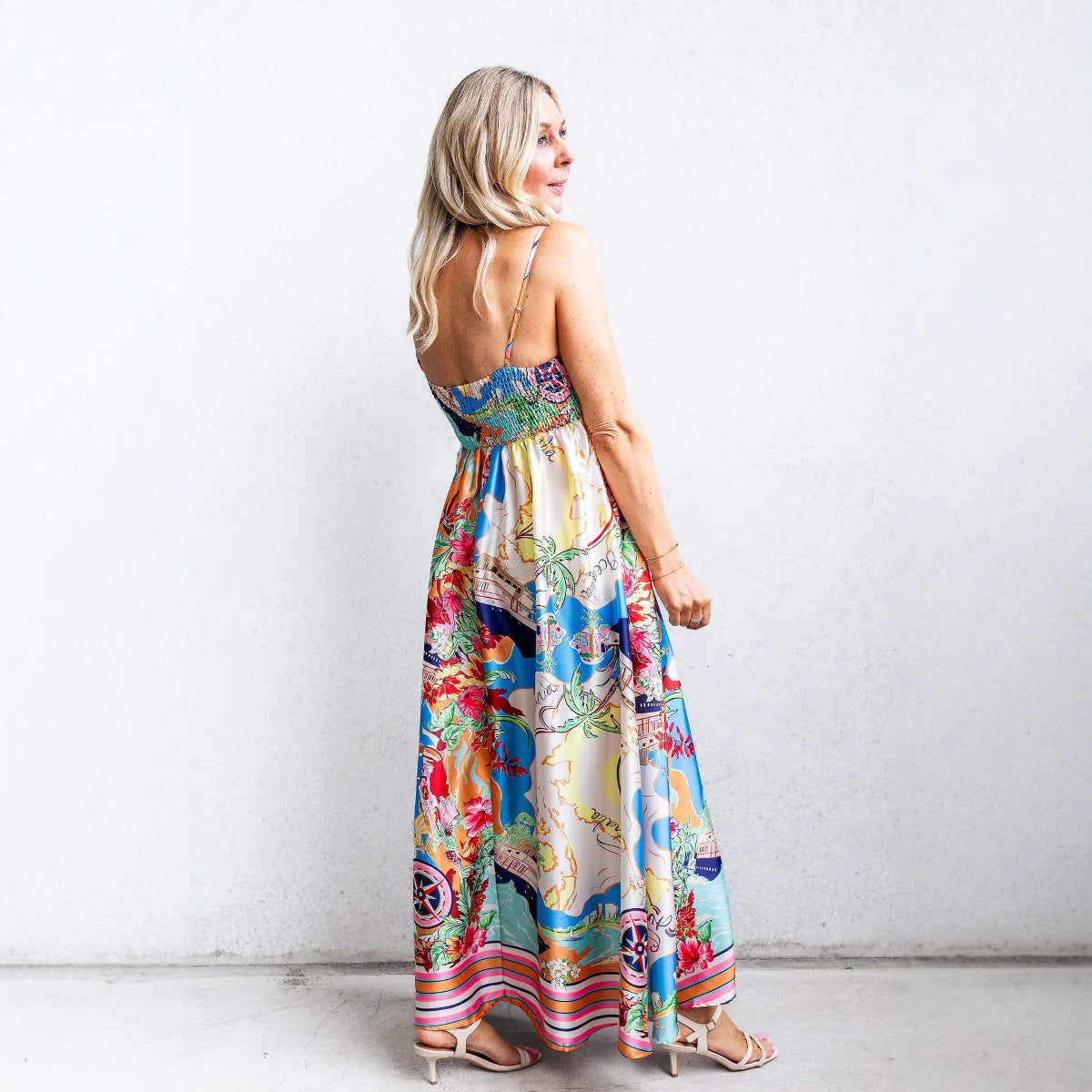 Women's High Waist Printed Sling Dress