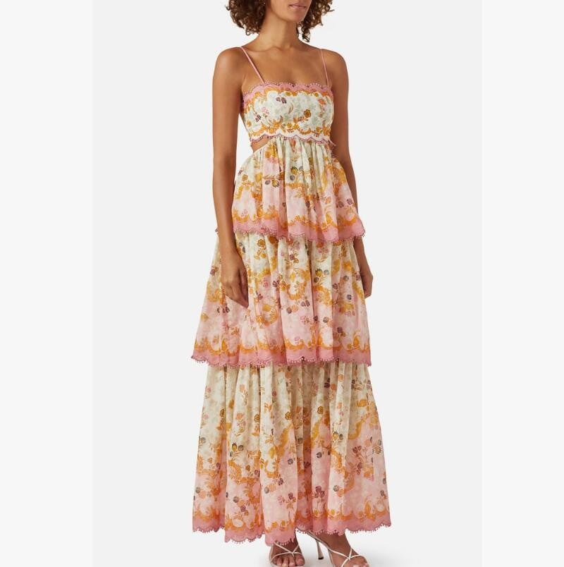 Tassel Waist Exposed Embroidered Cake Suspender Dress