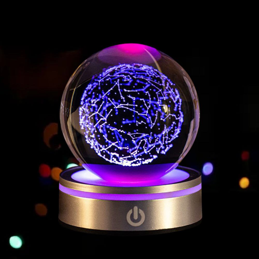 3D Inner Carved Crystal Ball with Color-Changing LED Light