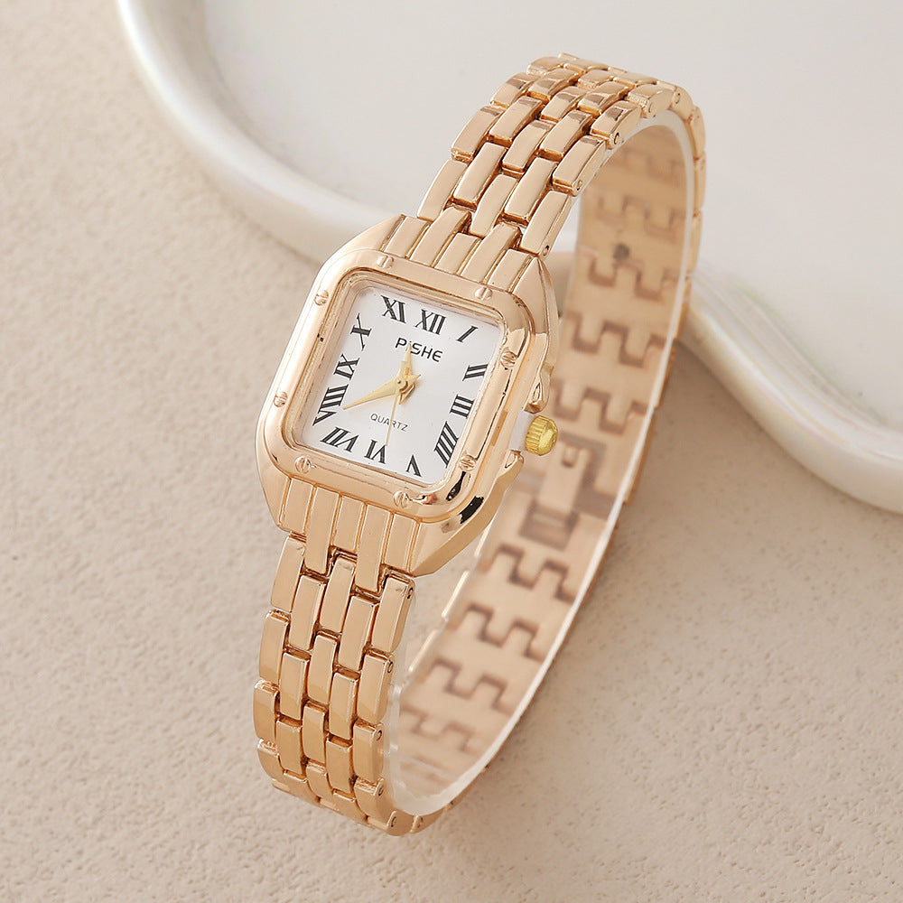 Gold steel band quartz bracelet watch