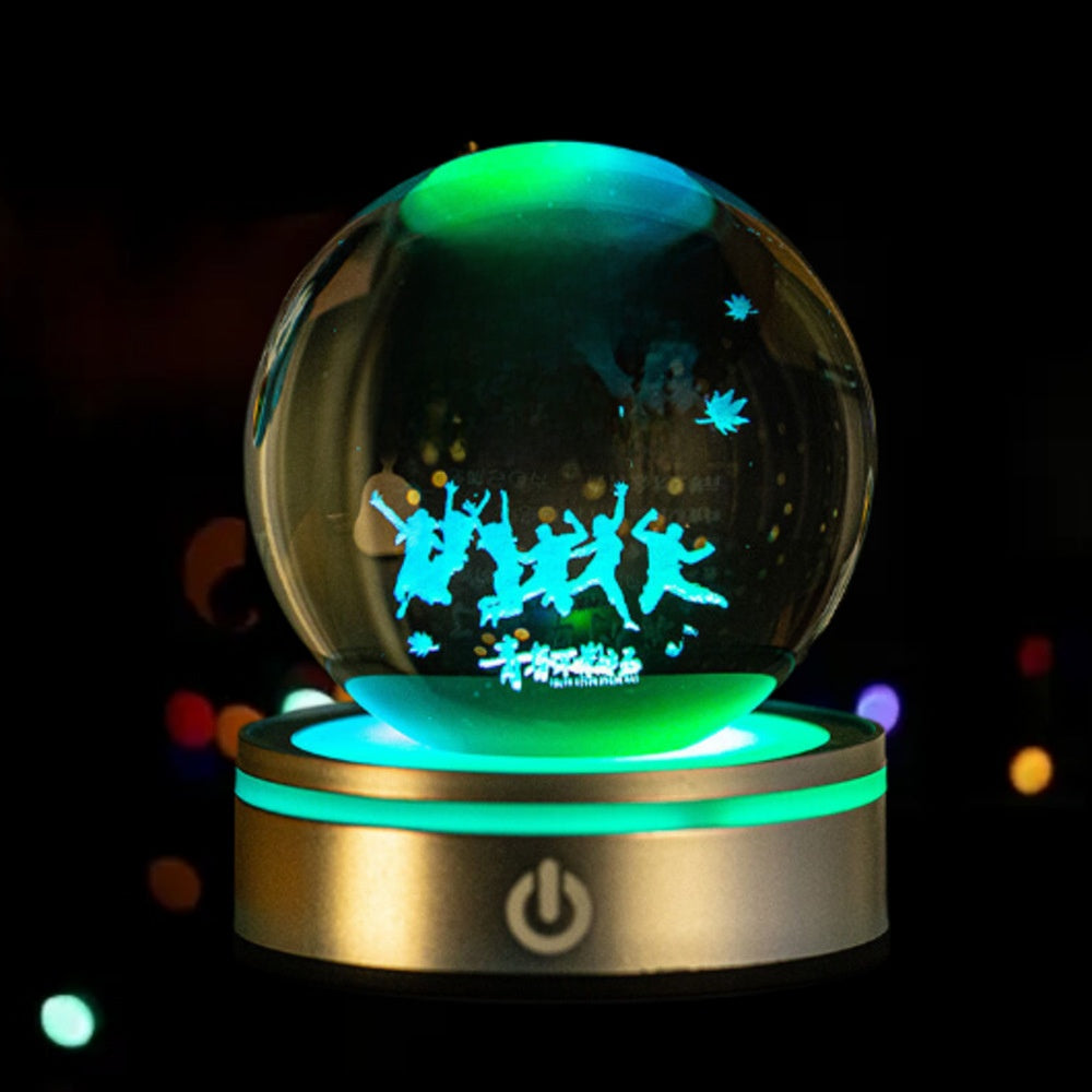 3D Inner Carved Crystal Ball with Color-Changing LED Light