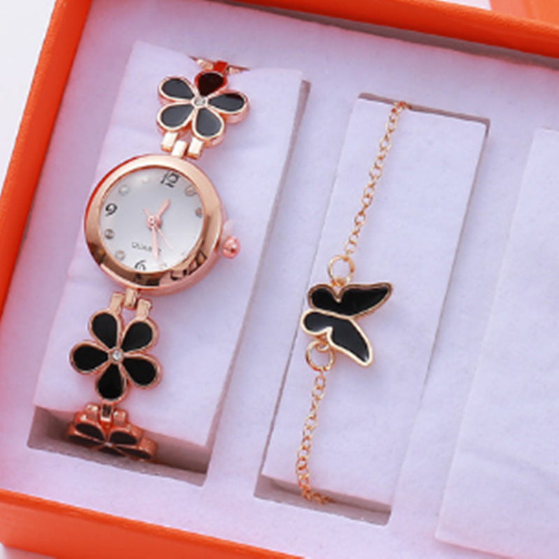 Gold steel band quartz bracelet watch