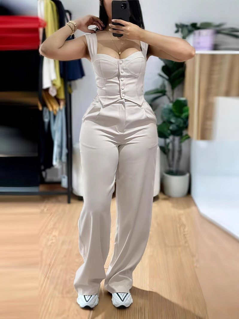 Thong tight-fitting tank top plus wide-leg pants Set Women Clothes