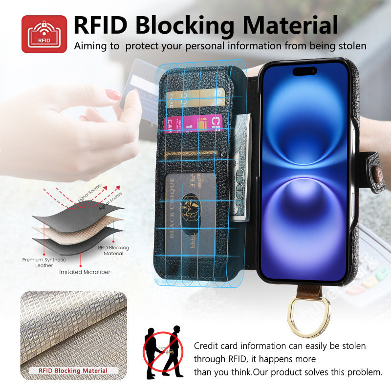 Lychee Pattern Stick-On Flip Phone Case