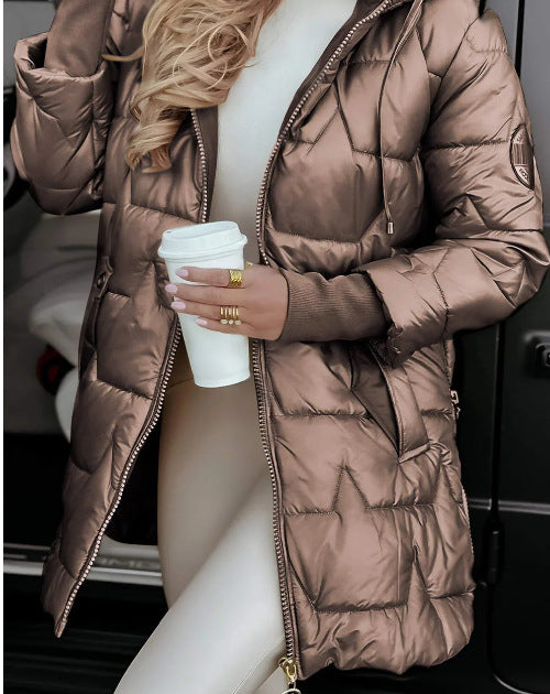 Mid-length hooded cotton coat