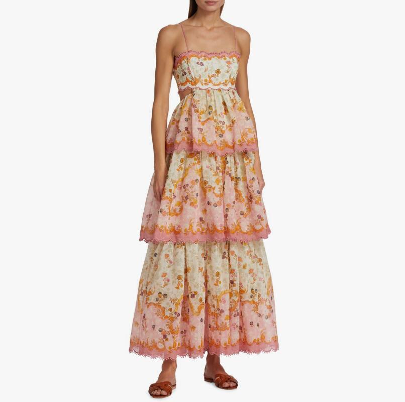 Tassel Waist Exposed Embroidered Cake Suspender Dress